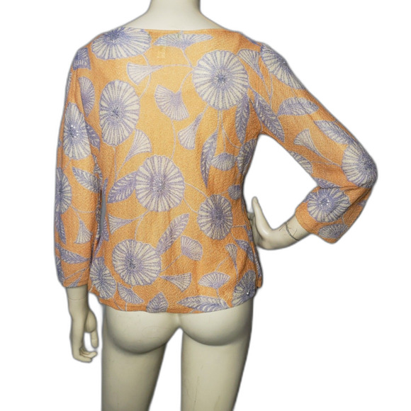 SIGRID OLSEN Orange and Purple Floral Mesh Layered Blouse Womens Size Large - Picture 9 of 10